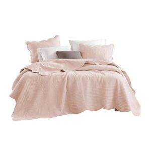 Madison Park Pink Scalloped Full Queen Quilt Set 3 Piece Cotton Fill